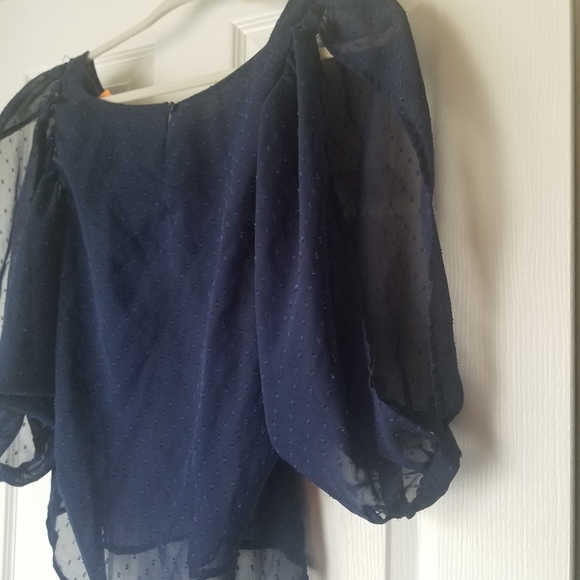 Women's Small Blue Blouse Sheer Navy Open Arms - Picture 9 of 10